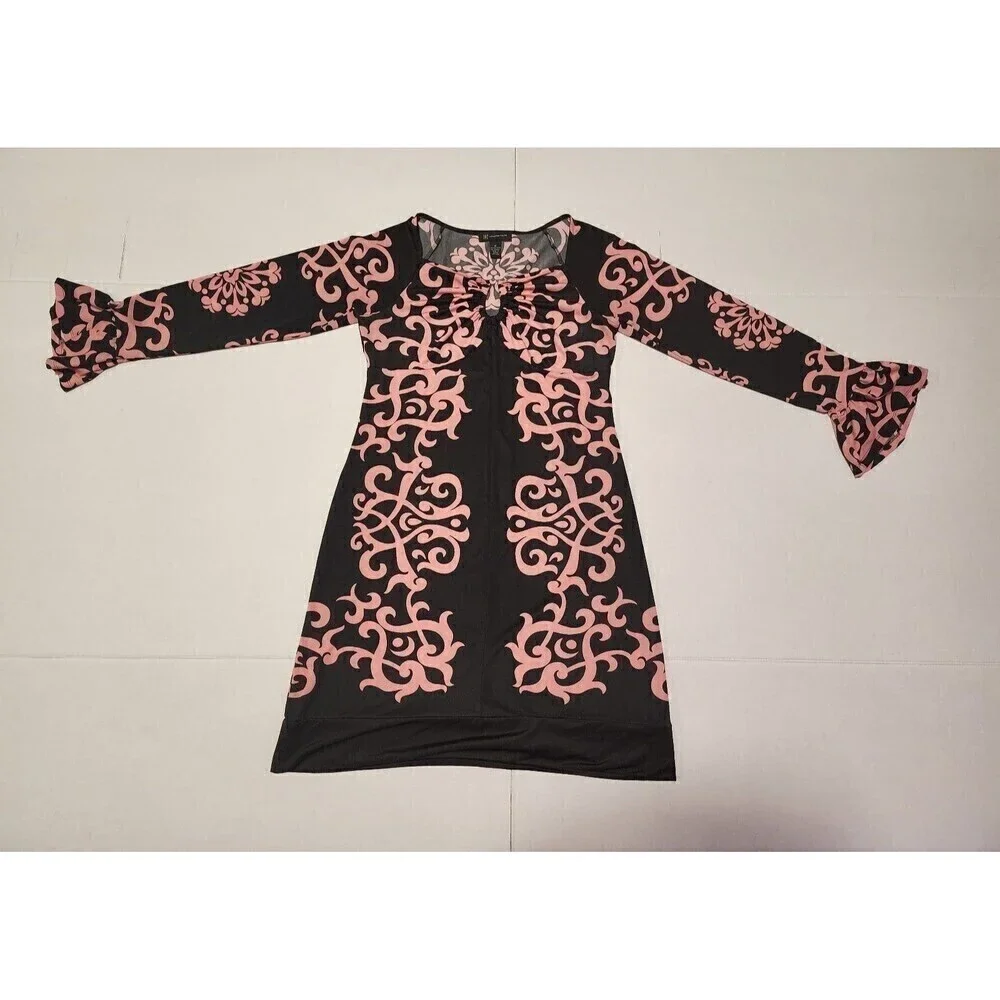 INC International Concepts Geo Black Pink Print Empire Dress Medium Casual Chic - Picture 2 of 10